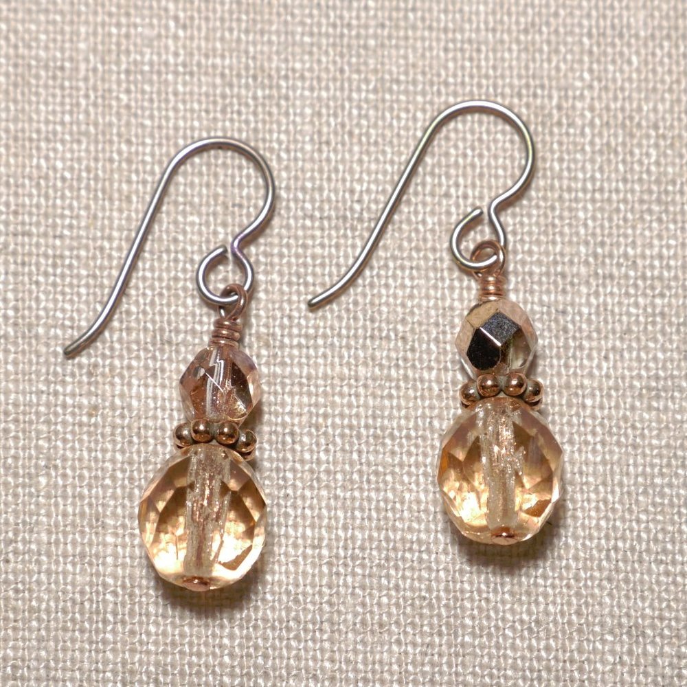 Hand Crafted Handmade Earrings Peach Czech Glass Beaded Dangle Earrings